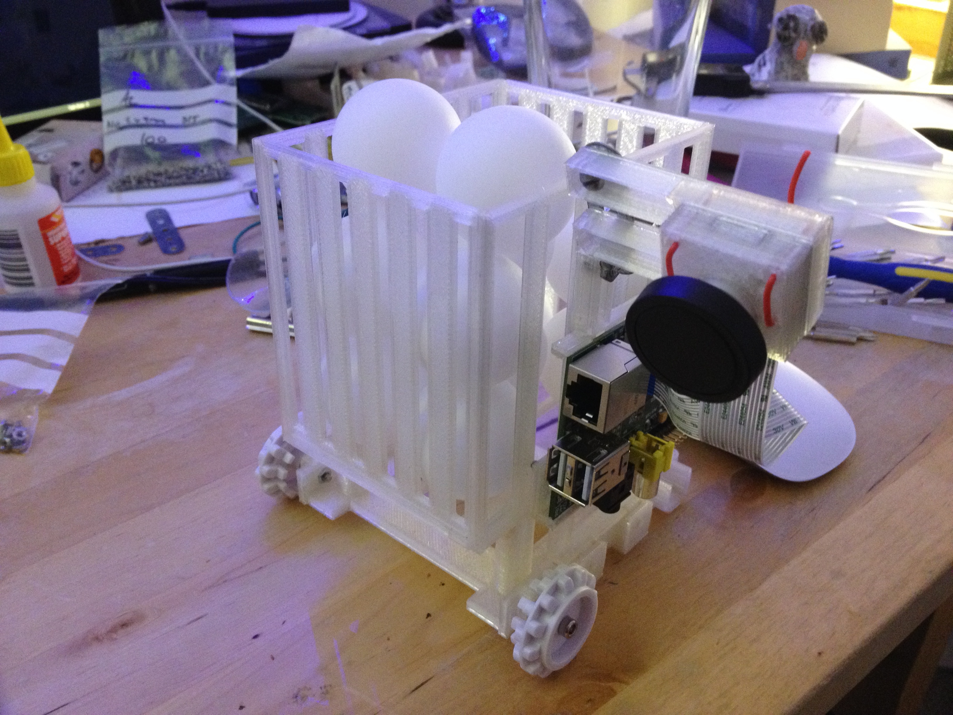 The ping-pong ball hopper mounted on the robot