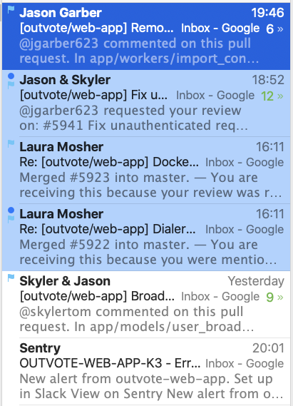 Notifications in action in Apple Mail