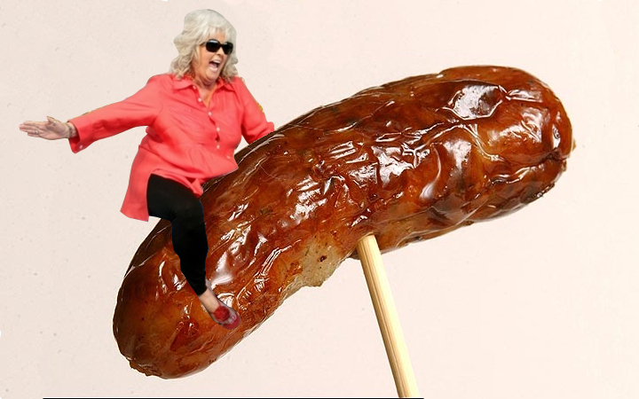 Paula deen riding a sausage